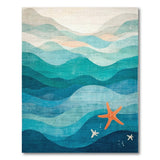 Teal Blue Layered Ocean Waves Starfish Area Rug