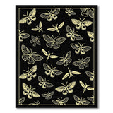 Black Area Rug with Golden Moth Pattern