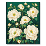 Green Emerald Green White Peony Floral Area Rug