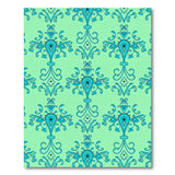 Teal Damask Floral Area Rug on Mint Green