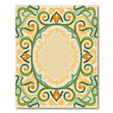 Ornate Green Floral Oval Border Area Rug
