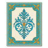 Teal Ornate Floral Crest Area Rug