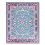 Teal Persian Area Rug with Pink Floral Motifs