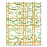 Curvy Green Waves on Orange Grid Area Rug