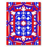 Red Blue Maple Leaf Geometric Area Rug