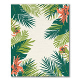 Lush Green Palm Leaf Area Rug with Coral Blooms