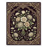 Ornate Gold-Framed White Rose Bouquet Rug