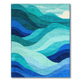 Blue Teal Geometric Wave Mountain Rug