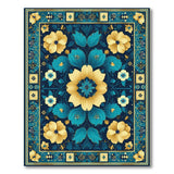 Teal and Gold Persian Floral Medallion Rug