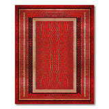 Exotic Red Crocodile Texture Rug with Gold Ornate Borders