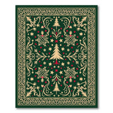 Ornate Evergreen Christmas Tree Area Rug in Green Gold