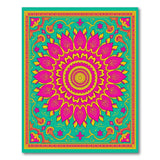 Vibrant Pink Lotus Mandala Teal Area Rug