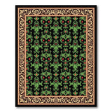Ornate Green Floral Persian Area Rug on Black