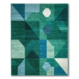 Blue and Teal Teal Green Geometric Abstract Area Rug