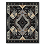 Black and White Bold Black Geometric Tribal Area Rug
