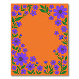 Vivid Purple Daisy Border on Orange Area Rug