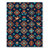 Navy Teal Tribal Bird and Cross Rug
