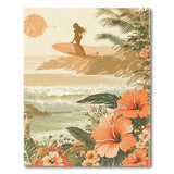 ODIKA Vintage Tropical Surfer Girl Washable Area Rug - Low Pile Non-Slip Retro Sunset Art