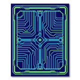 Washable Cyberpunk Circuit Board Area Rug - Neon Green & Blue Low Pile