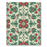 Red Bloom Green Foliage Floral Vintage Area Rug