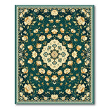 Teal Persian Floral Medallion Area Rug