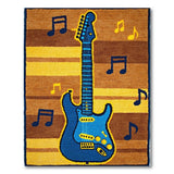 Blue Electric Guitar Music Notes Area Rug
