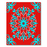 Vibrant Red Cyan Snowflake Geometric Rug
