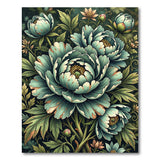 Teal Peony Bloom Floral Vintage Area Rug