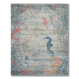 Seahorse Coral Blue Teal Coastal Rug