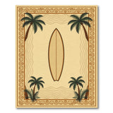 Beige Coastal Surfboard Palm Area Rug