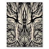 Black White Symmetrical Tree Roots Area Rug