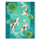 Teal Koi Fish and Lotus Leaf Area Rug