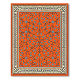 Vibrant Orange Persian Rug with Teal Vines