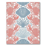 Red Crab Teal Seashell Coastal Area Rug
