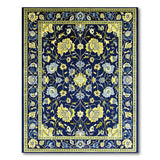 Navy Persian Floral Area Rug with Golden Blooms