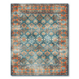 Distressed Vintage Blue Teal Medallion Rug