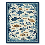 Whimsical Blue Fish Coral Reef Area Rug