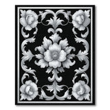 Black White Floral Vintage Floral Vintage Area Rug