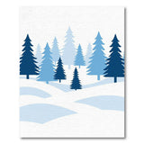 Blue Snowy Pine Forest Silhouette Rug