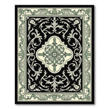 Ornate Black Persian Area Rug with Green Medallion