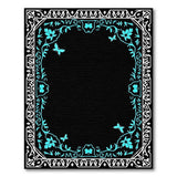 Ornate Teal Floral Butterfly Border Rug