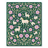 Green Floral Unicorn Bunny Area Rug