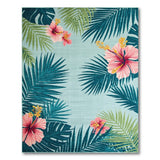 Teal Hibiscus Palm Leaf Coastal Area Rug