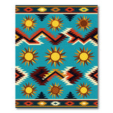 Southwestern Teal Sunburst Tribal Rug