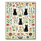 Black Cat Floral Vintage Area Rug
