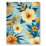 Teal Hibiscus Coastal Area Rug