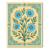 Vintage Blue Daisy Floral Rug with Teal Border
