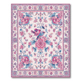Pink Peony Blue Bird Floral Vintage Rug