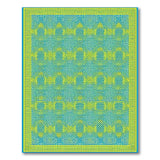 Teal Geometric Area Rug with Yellow Border