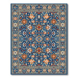 Navy Blue Persian Floral Area Rug with Orange Accents
